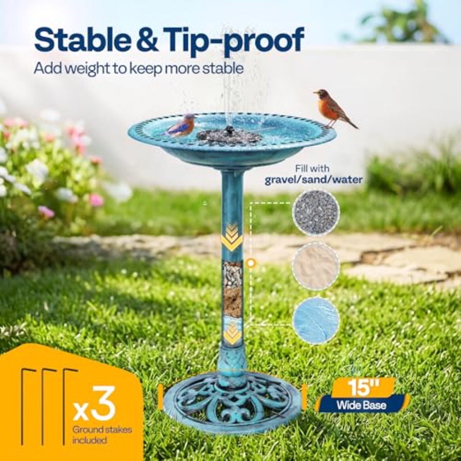 VIVOHOME Bird Bath with Solar  - Outdoor Power Pedestal recension och pris