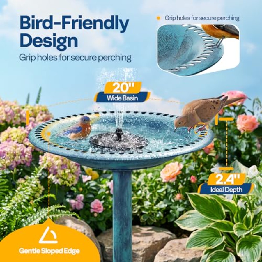 VIVOHOME Bird Bath with Solar  - Outdoor Power Pedestal recension och pris