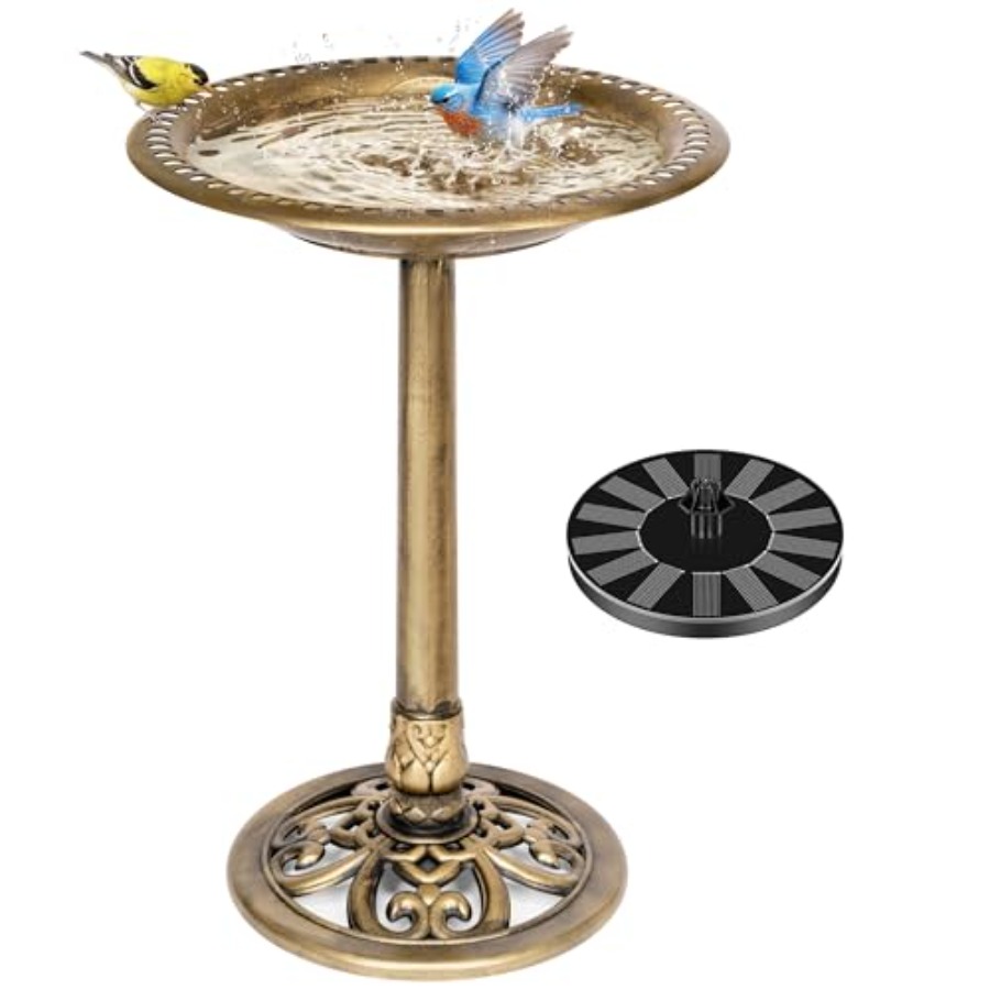 Bird Bath with Solar Fountain  - Outdoor Power Pedestal recension och pris