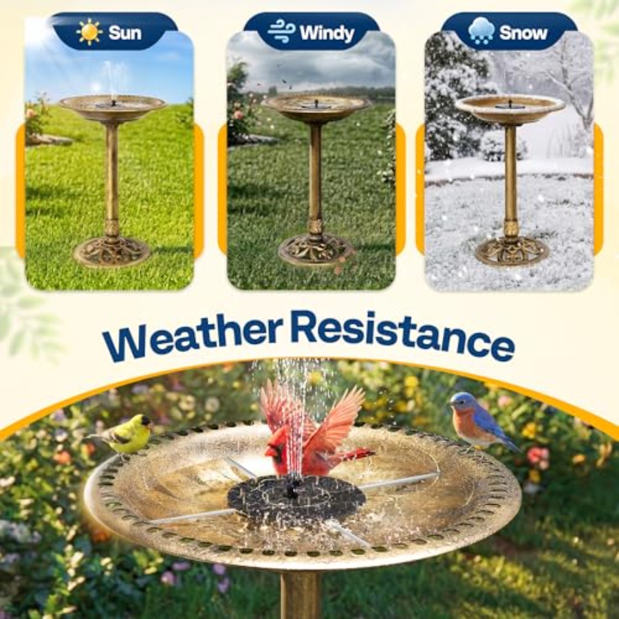 Bird Bath with Solar Fountain  - Outdoor Power Pedestal recension och pris