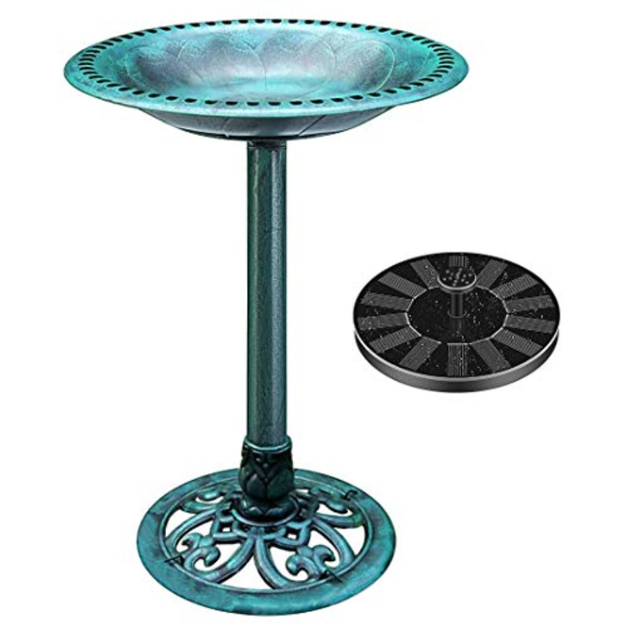 Bird Bath with Solar Fountain  - Outdoor Power Pedestal recension och pris